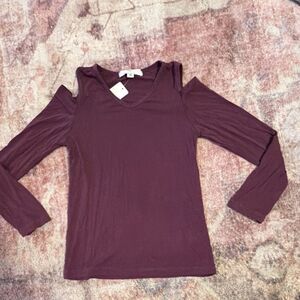 Peyton Bre Girls Burgundy Cold Shoulder V-Neck Long Sleeve Blouse Size 10